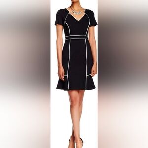 VENUS Black Mini Dress with White Trim